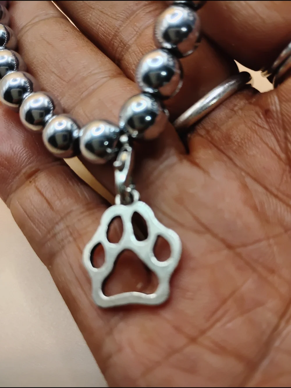 Silver Beaded Bracelet with Paw Charm - Unbranded